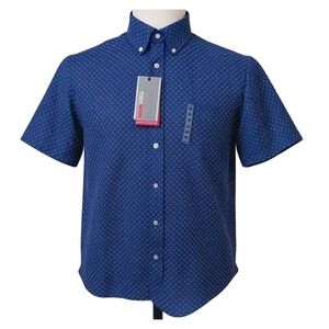 NEW Travel Smart Men's MEDIUM‎ Short Sleeve Geometric Button-Up Shirt Blue